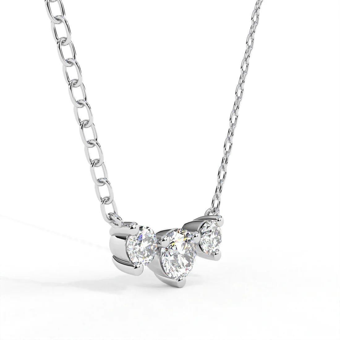 Horizontal Triple Round Cut Diamond Necklace in Gold