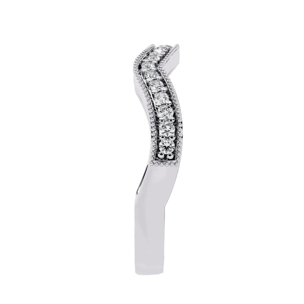 Pave Diamond Milgrain Contour Band in Gold
