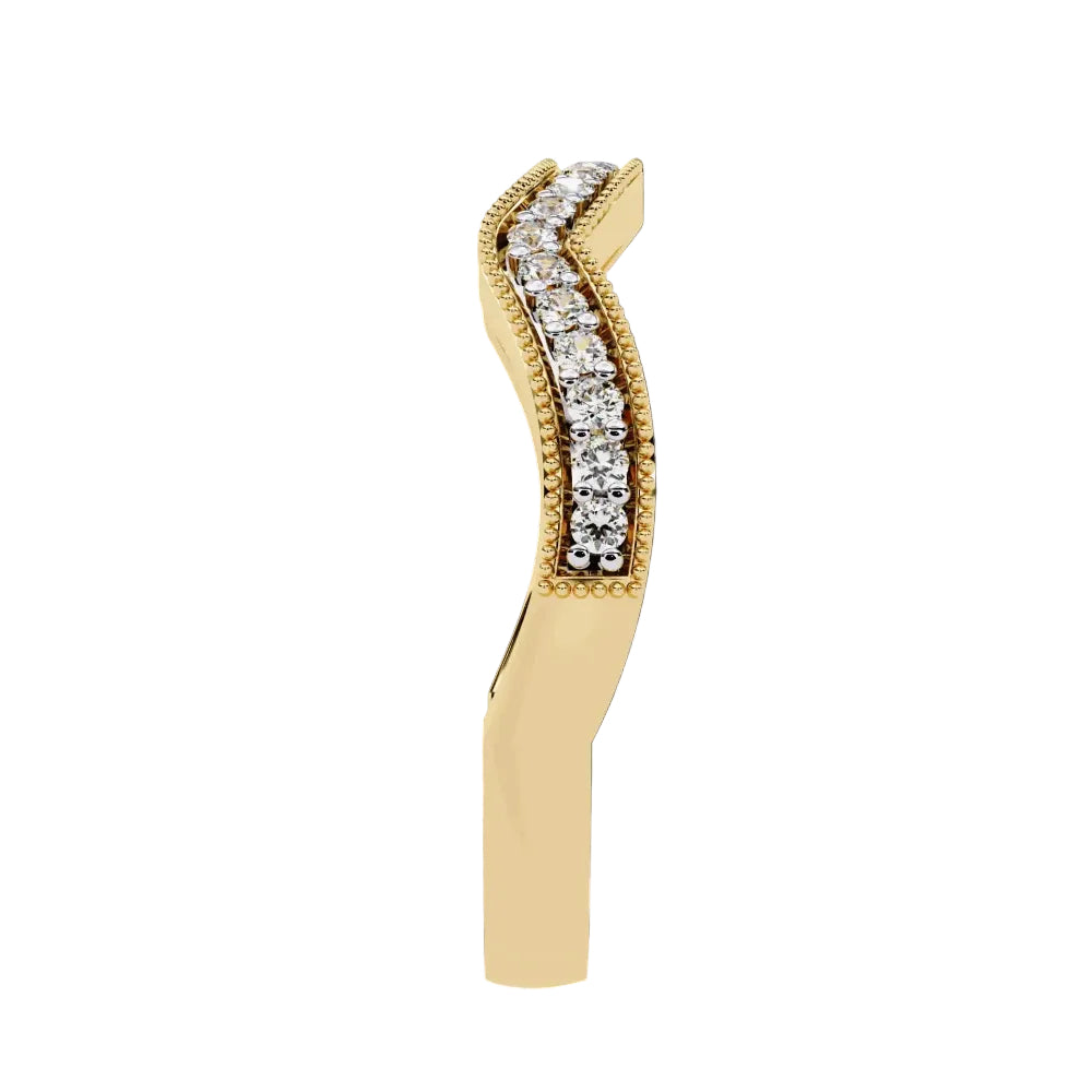Pave Diamond Milgrain Contour Band in Gold