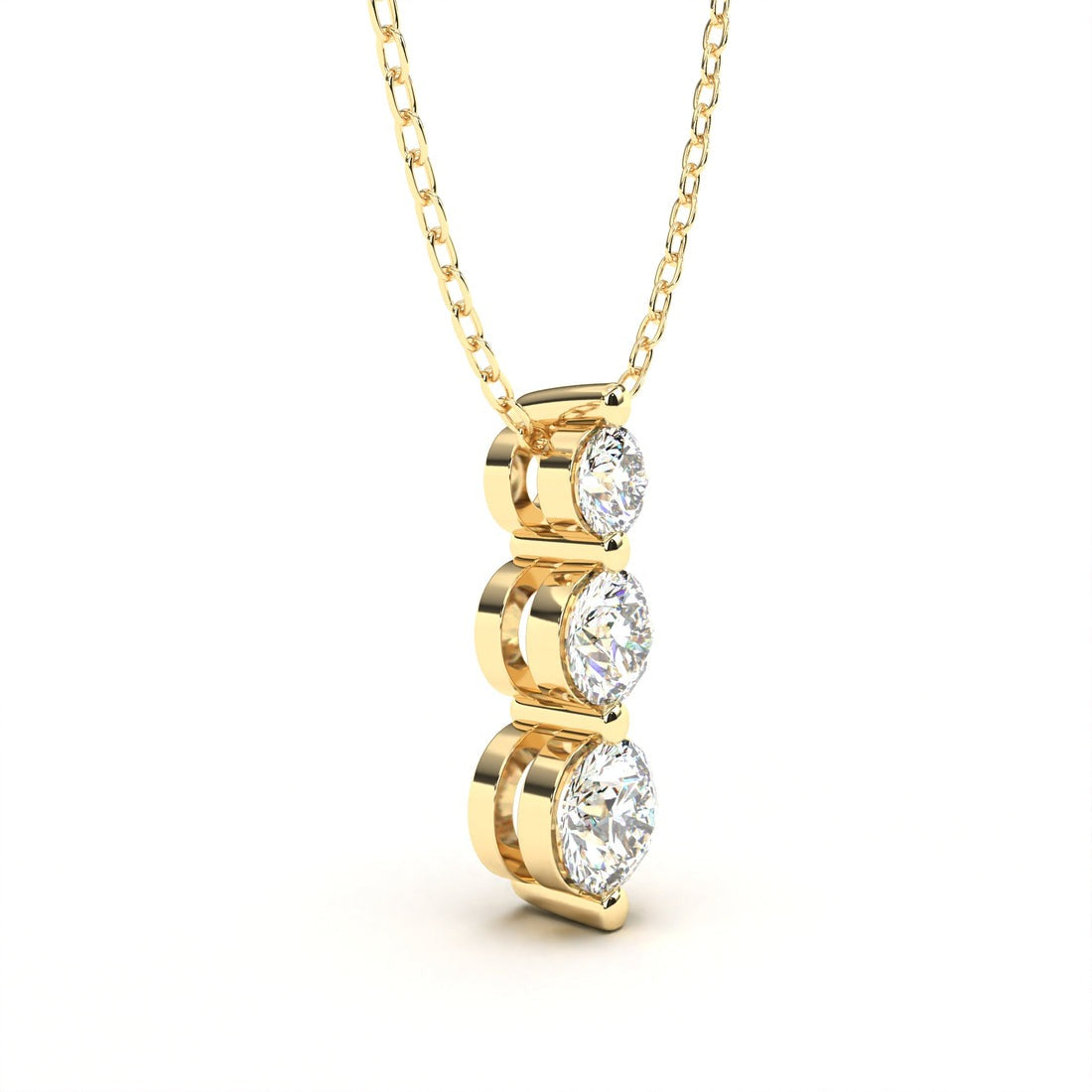 Triple Round Cut Diamond Pendant in Gold