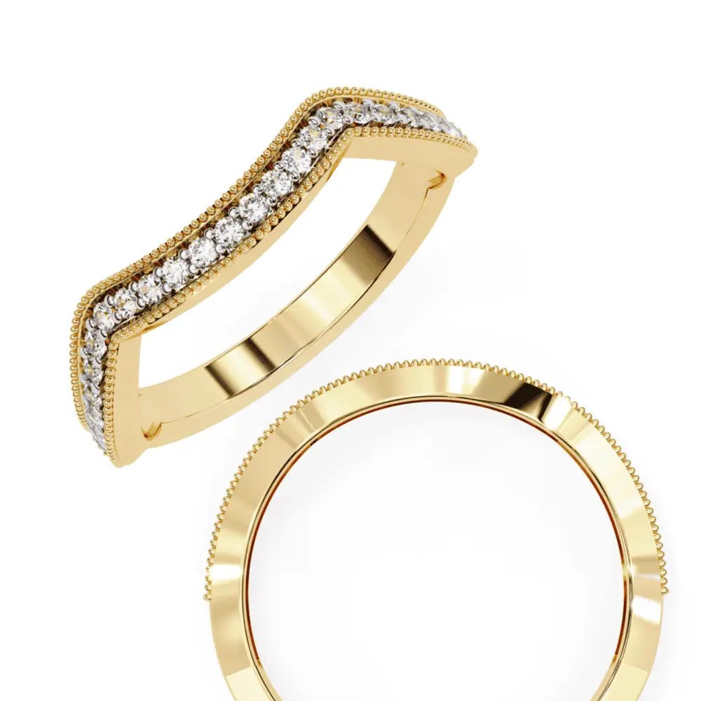 Pave Diamond Milgrain Contour Band in Gold